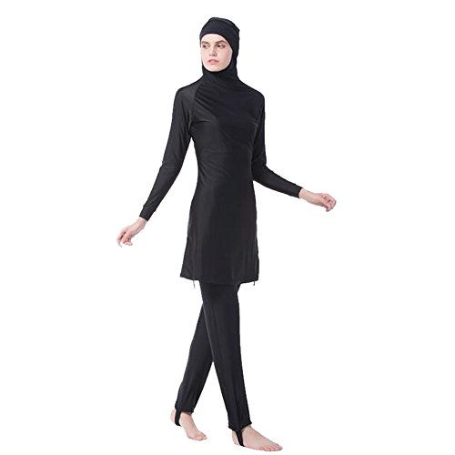 Meijunter Middle East Muslim Bescheiden Voller Deckel Sun Protection 2-Stück Badeanzug Bathing Suit islamisch Araber Malaysia Hijab Bademode Burkini Beachwear Für Frauen (Farbe:Schwarz,Größe:M) - 