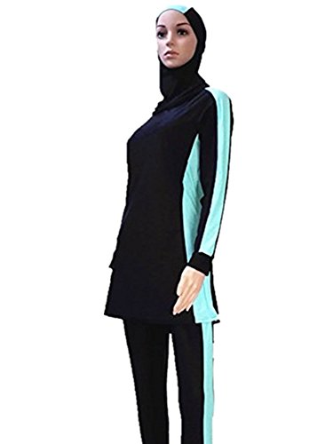 Muslimischen Damen Badeanzug Muslim Islamischen Full Cover Bescheidene Badebekleidung Modest Muslim Swimwear Beachwear Burkini (Asien L ~~ EU-Größe 38 - 40, BlackBlue)