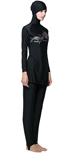 Ababalaya Muslimische Swimwear Beachwear Burkini Modest Badebekleidung, Schwarz, L - 