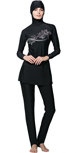 Ababalaya Muslimische Swimwear Beachwear Burkini Modest Badebekleidung, Schwarz, L - 