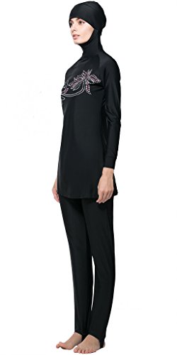 Ababalaya Muslimische Swimwear Beachwear Burkini Modest Badebekleidung, Schwarz, L - 