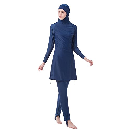 Zhuhaixmy Middle East Muslim Bescheiden Voller Deckel Sun Protection 2-Stück Badeanzug Bathing Suit islamisch Araber Malaysia Hijab Bademode Burkini Beachwear Für Frauen (Farbe:Blau,Größe:XXXXL) - 