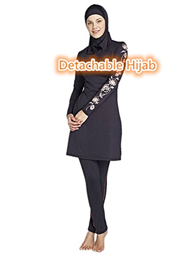 Muslimischen Damen Badeanzug Muslim Islamischen Full Cover Bescheidene Badebekleidung Modest Muslim Swimwear Beachwear Burkini (Int’l – 2XL, Detachable Hijab-6) -
