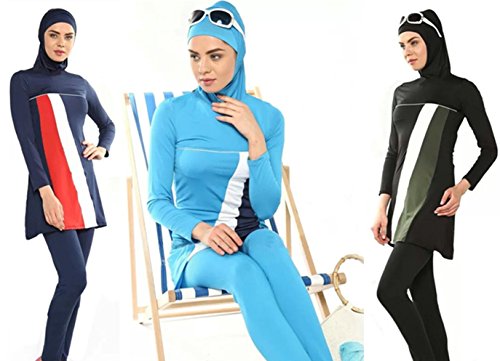 YEESAM Muslimischen Badeanzug - Muslim Islamischen Bescheidene Badebekleidung Modest Swimwear Burkini für muslimische frauen - hijab abnehmbaren (Asien S ~~ EU-Größe 34 - 36, hellblau) - 