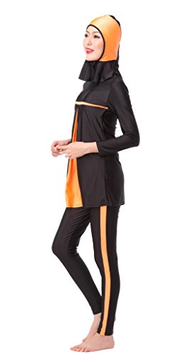 GladThink Frauen-muslimischen Burkini 3-Stück-Badeanzug Bademode Orange M - 